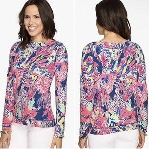 Lilly Pulitzer Multi Jojo Long Sleeve Boat Neck Top Size‎ S Colorful Boho Beach